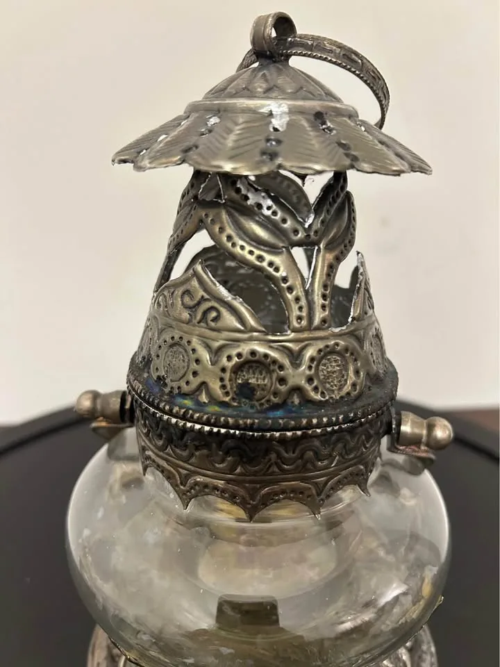 Vintage Indian/Nepalese Ornate Metal & Glass T-Light Lantern – H image indicator(6)