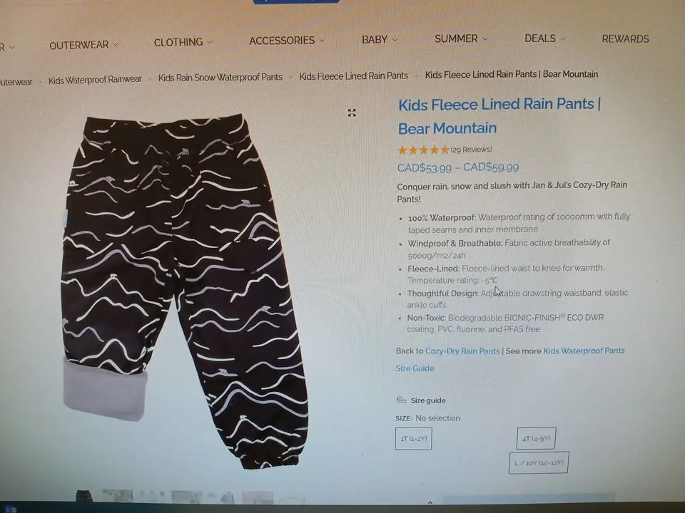 6Y Jan &Jul snow /rain pants , fleece lined image indicator(4)