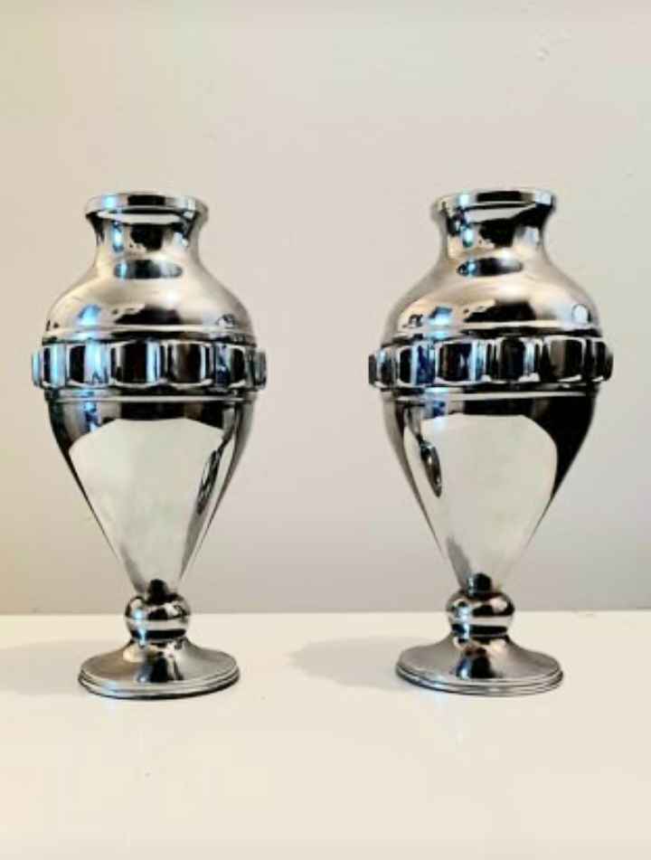 1940s Nickel Chrome Rare Vase Set 2 Pcs Each