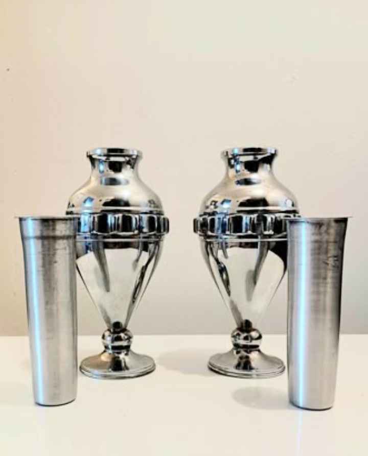 1940s Nickel Chrome Rare Vase Set 2 Pcs Each - photo 2