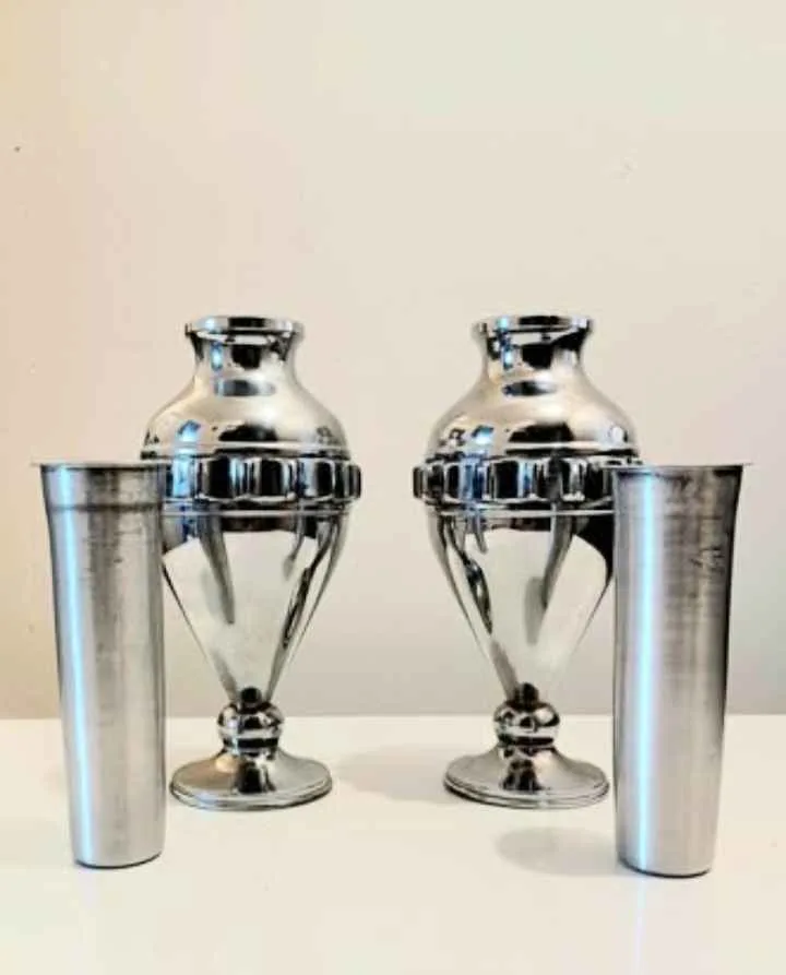 1940s Nickel Chrome Rare Vase Set 2 Pcs Each image indicator(2)