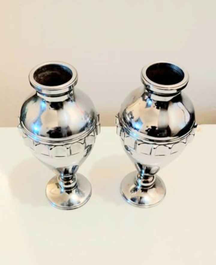 1940s Nickel Chrome Rare Vase Set 2 Pcs Each - photo 3