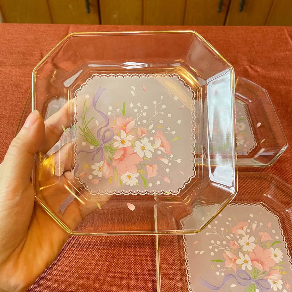 Retro Floral Glass Plates Set of 5 - photo 2