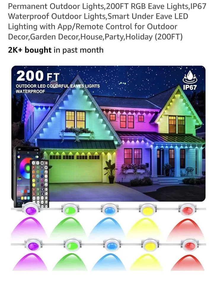 Permanent Outdoor RGB Eave Lights – 200FT Smart LED Setup