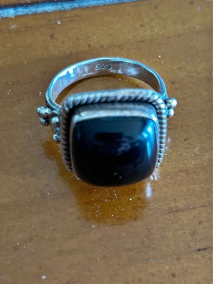 925 Sterling Silver Black Onyx Ring, Size 9 1/4