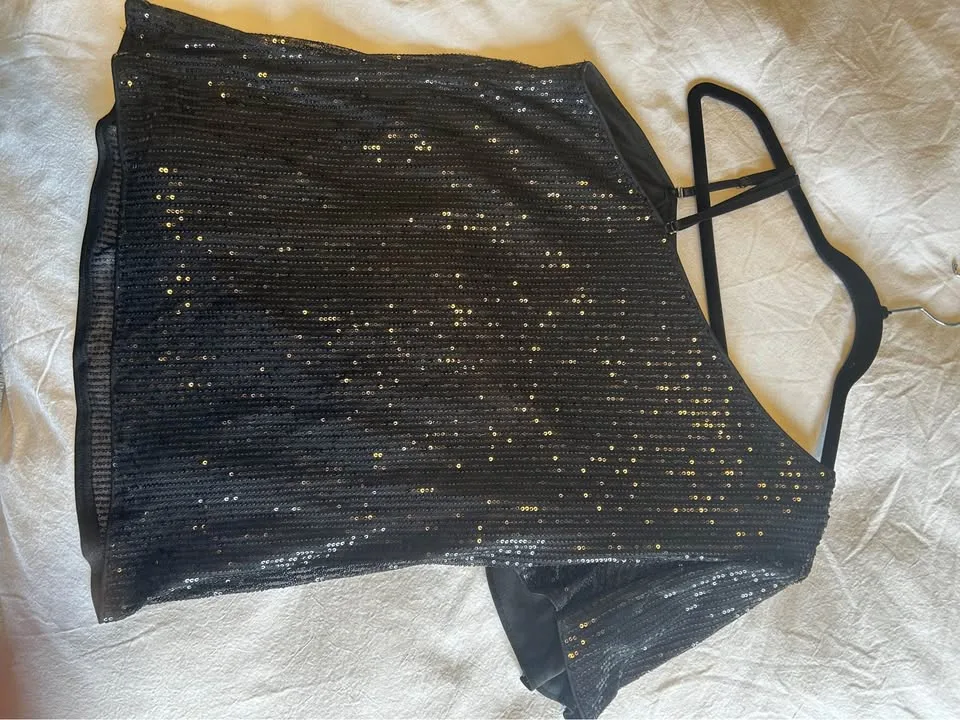 Black Sequin Off Shoulder Shirt, Size XL image indicator(2)