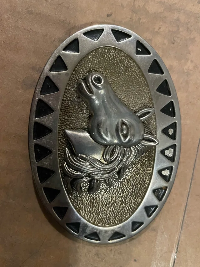 Vintage Western Horse Head Belt Buckle – Raised Metal Design