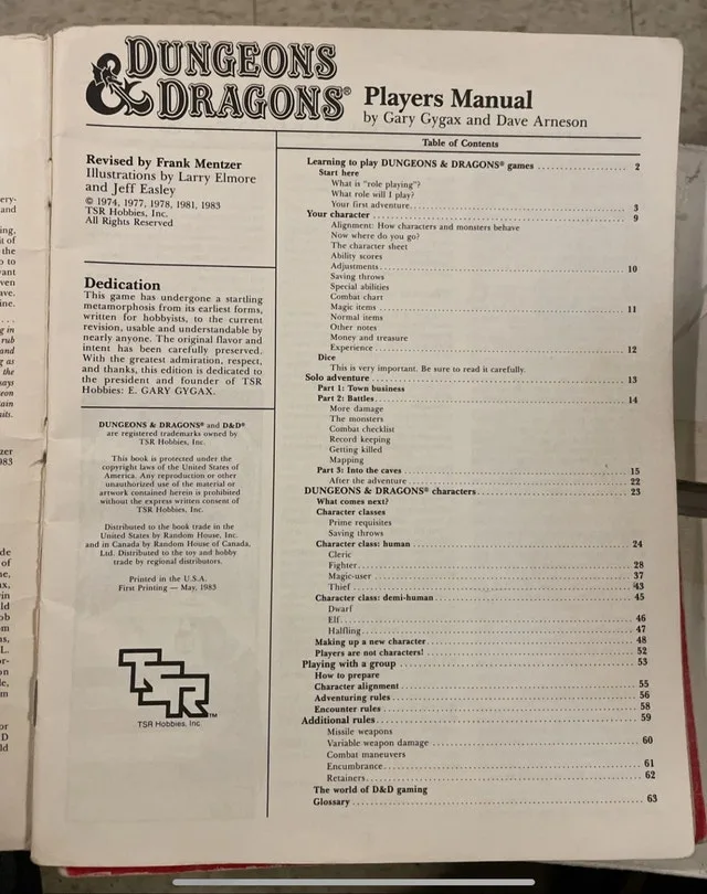 Dungeons And Dragons Players Manual - First Print TSR image indicator(2)