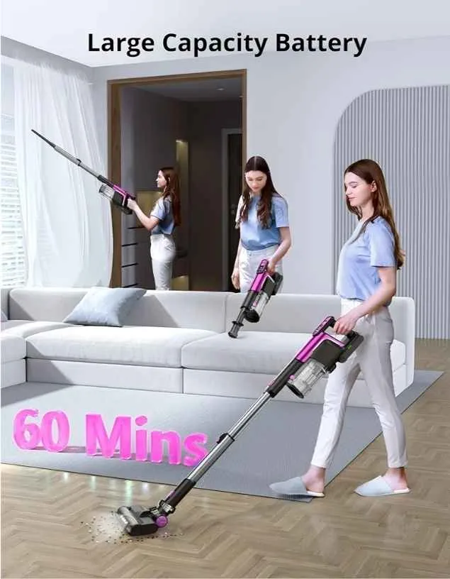 Cordless Vacuum Cleaner,550W 55KPA 60 Mins Runtime image indicator(7)