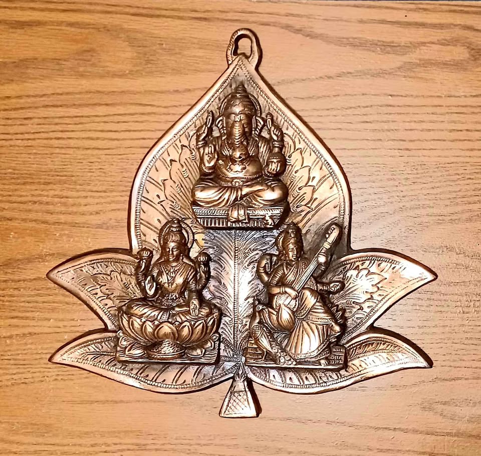 Vtg.Wall Hanging Hindu Deities on a Leaf