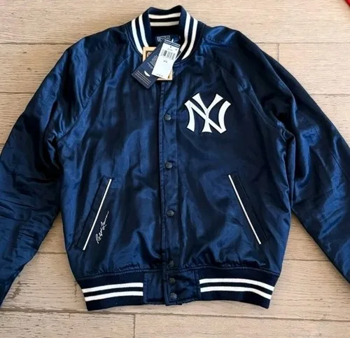 Yankees Polo Ralph Lauren Satin Jacket - Navy/Size M NEW thumbnail