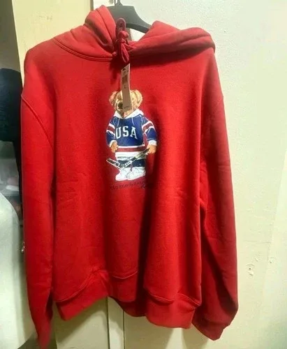 NEW RED NWT POLO RALPH LAUREN HOCKEY BEAR HOODIE XL thumbnail