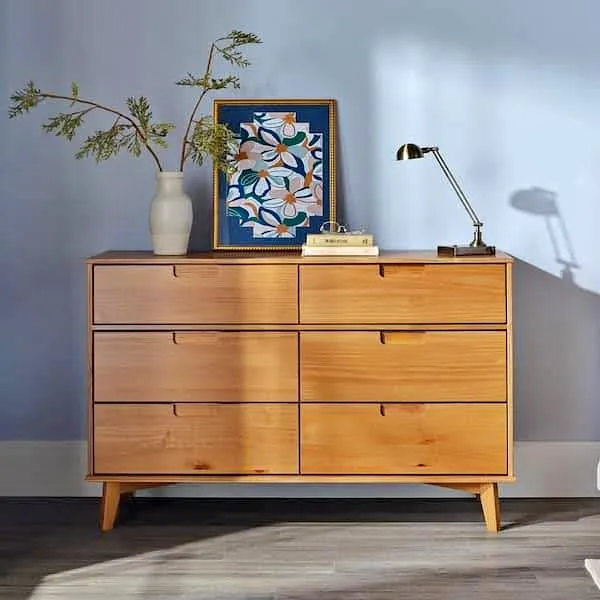Sloane Mid-Century Modern Caramel 6-Drawer 52 in. Solid Wood Dre