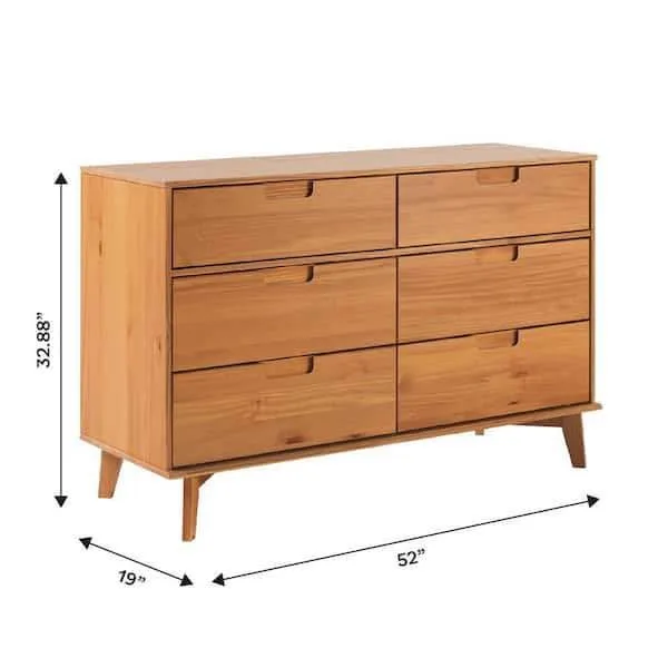 Sloane Mid-Century Modern Caramel 6-Drawer 52 in. Solid Wood Dre image indicator(2)