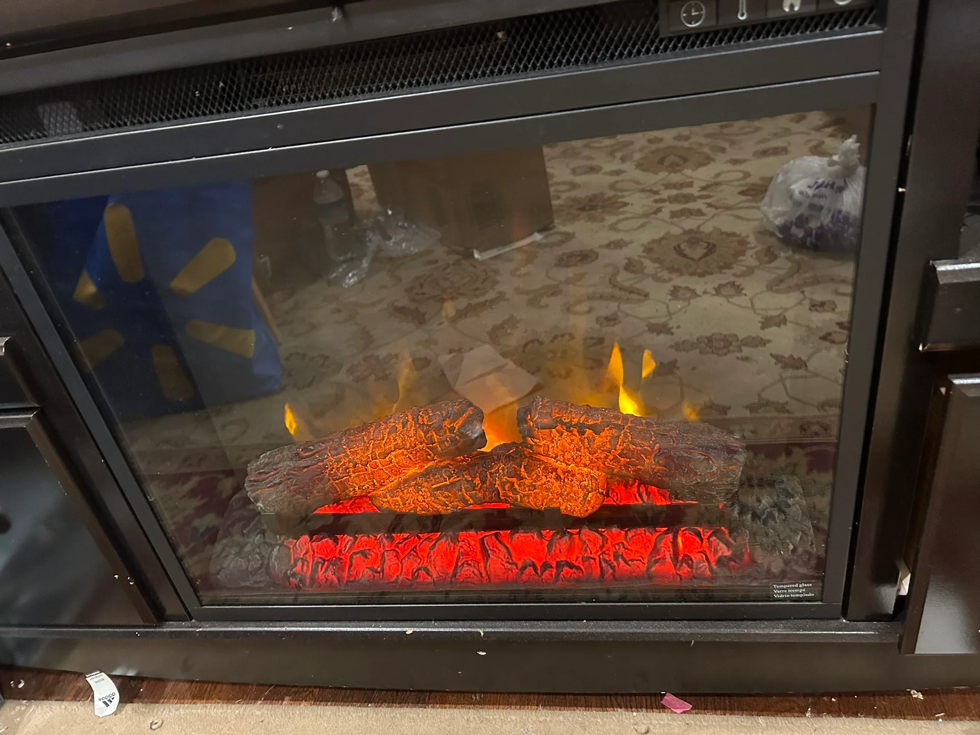 Rustic TV stand with Electric Fire Place image indicator(2)