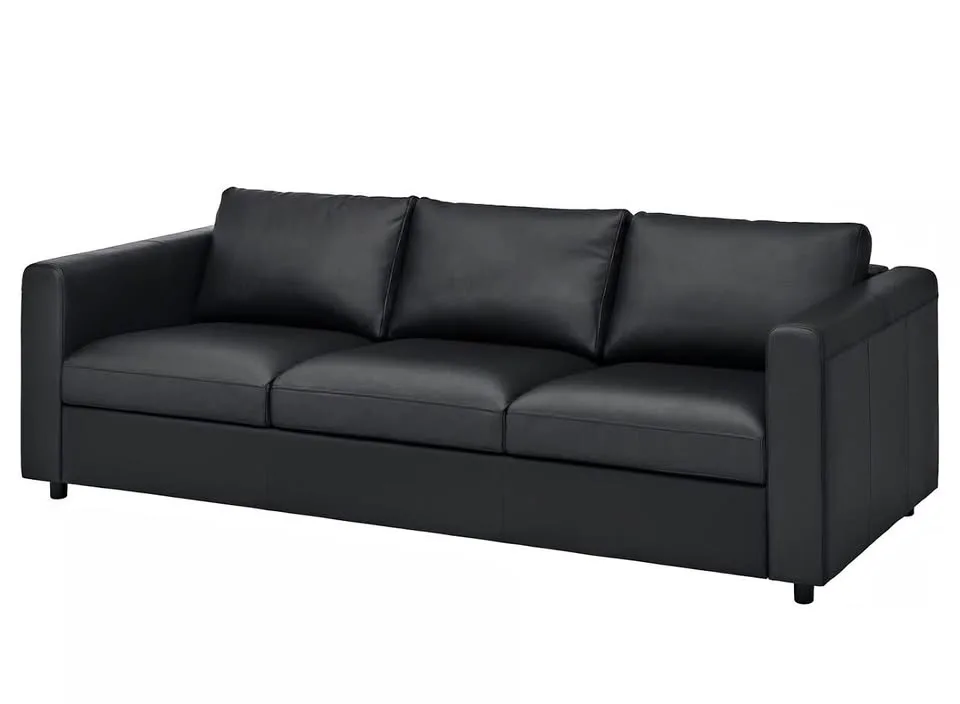 Black Leather 3-Seater Couch *Can Deliver*