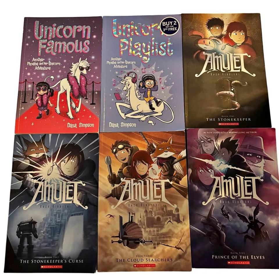 4 Amulet Books and 2 Unicorn Books