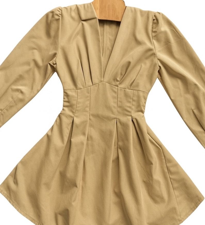 Beige Corset Waist Pleated Mini Dress - photo 2