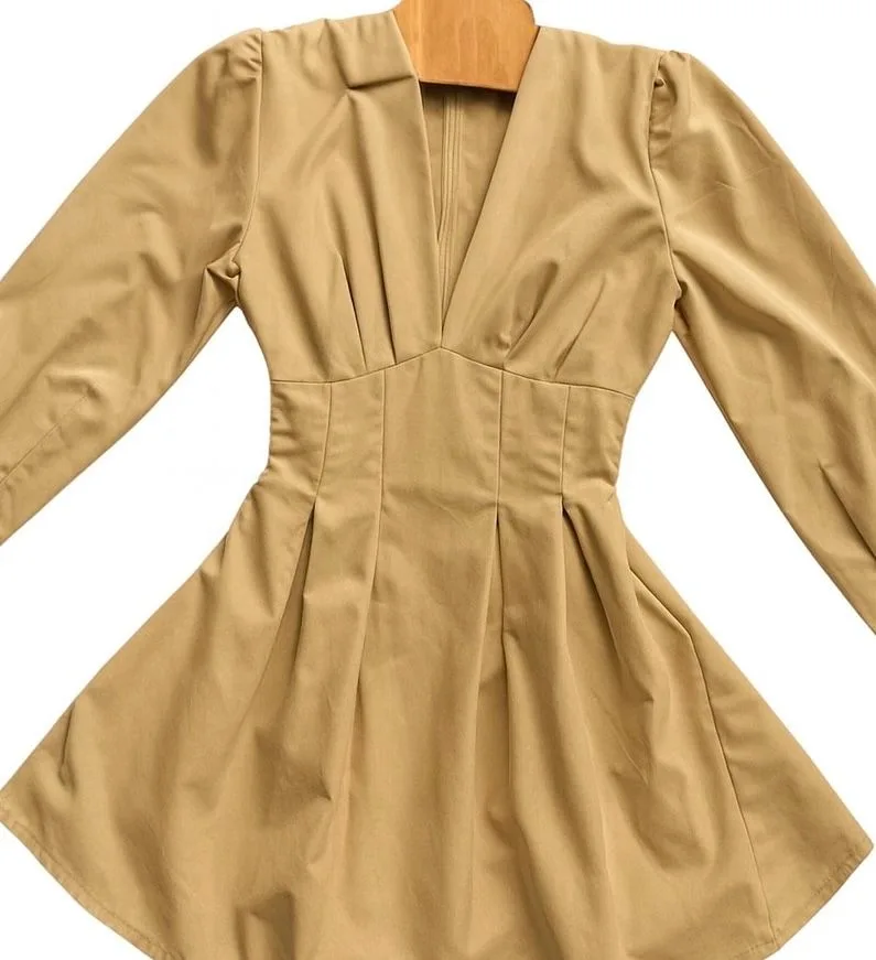 Beige Corset Waist Pleated Mini Dress image indicator(2)