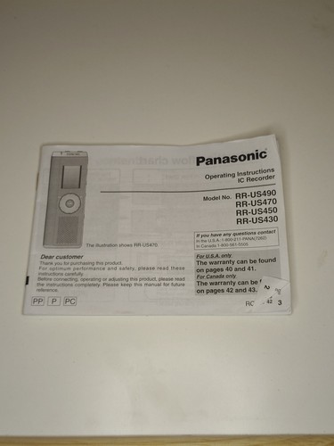 PANASONIC RR-US490 DIGITAL VOICE RECORDER - photo 3