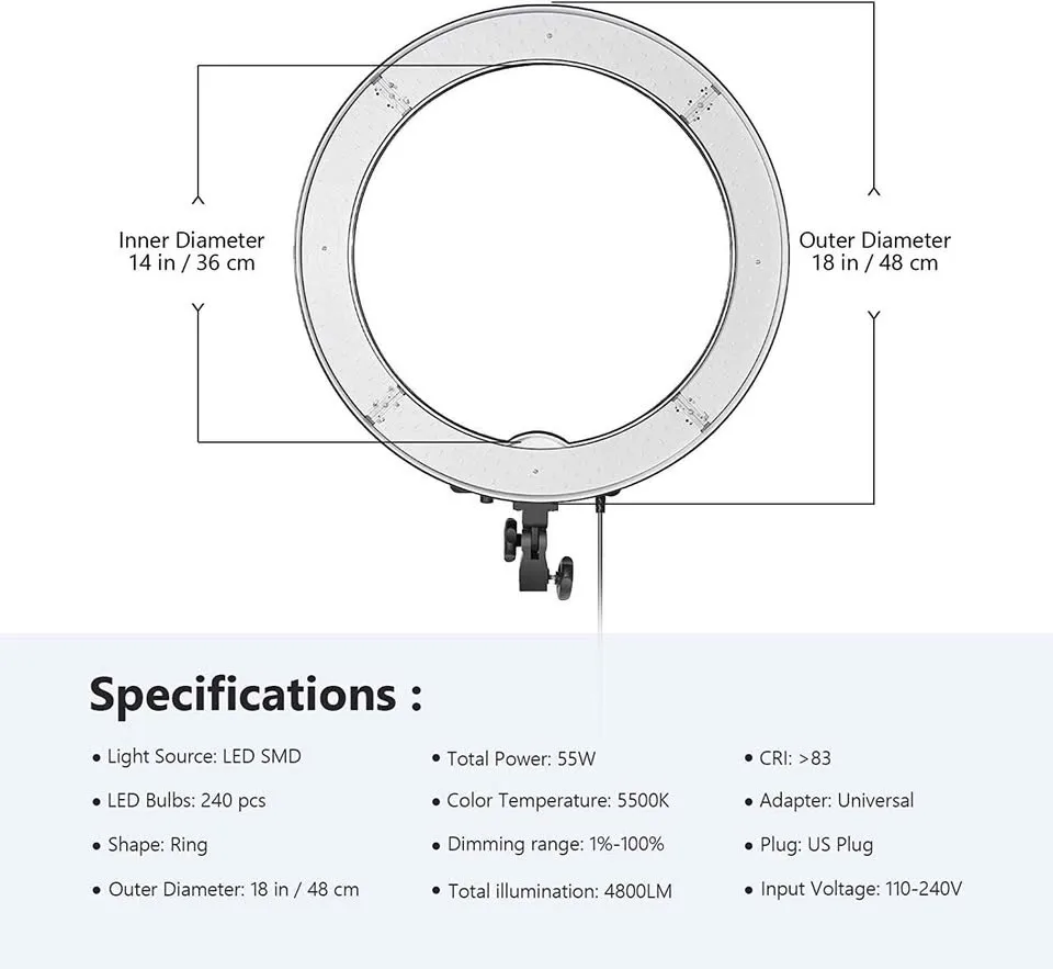 NEEWER 18"/45cm Ring Light Kit image indicator(3)
