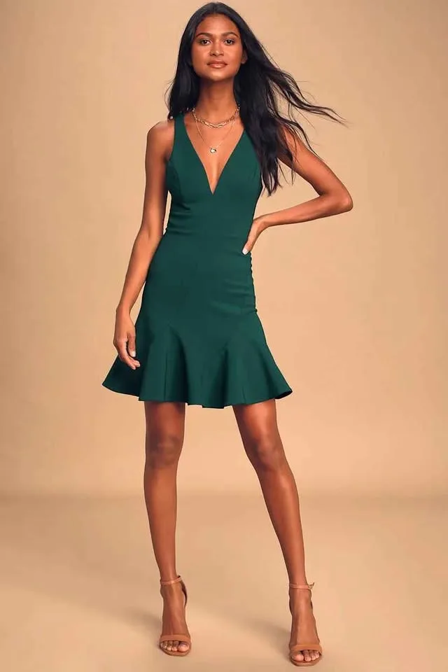 New Emerald Green ruffled mini dress image indicator(2)