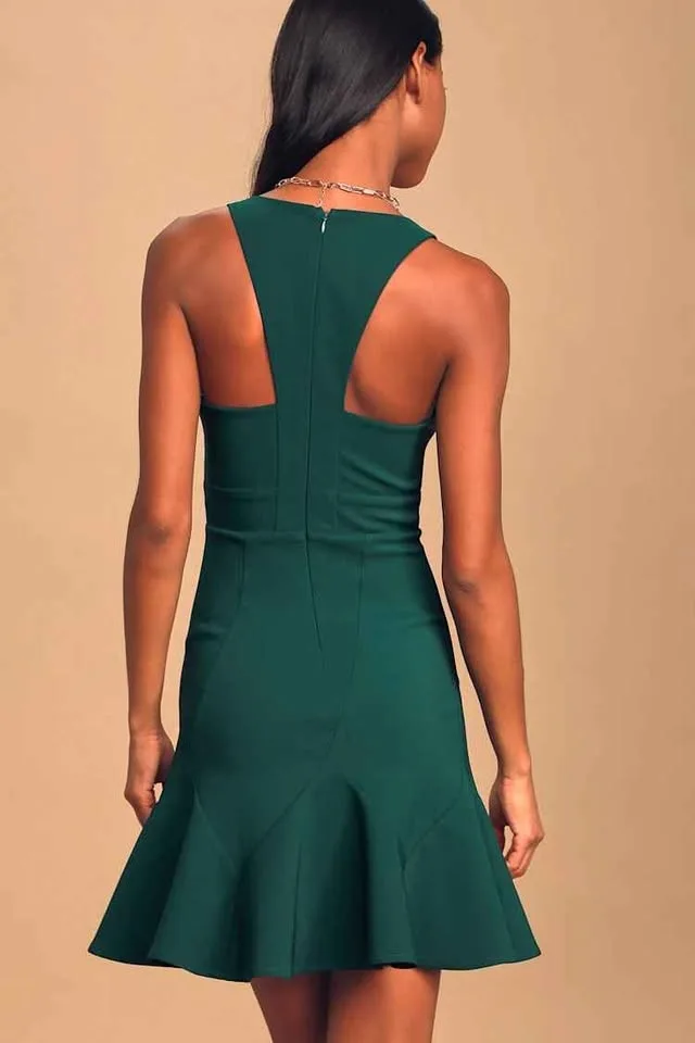 New Emerald Green ruffled mini dress image indicator(3)