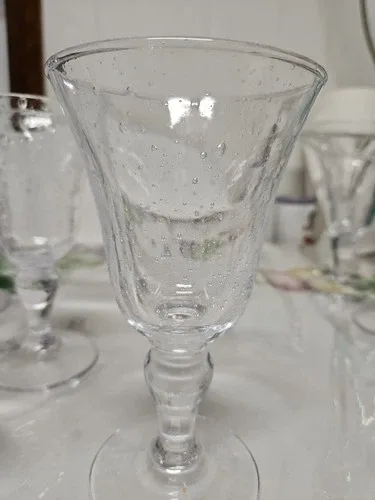 6 Stemmed Blown Glass Goblet Bubble Wine HeavyMINT 7x4” image indicator(2)