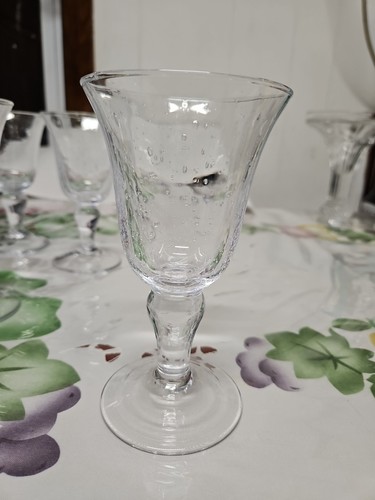 6 Stem Blown Glass Goblet Bubble Wine HeavyMINT 6.25x3.5”