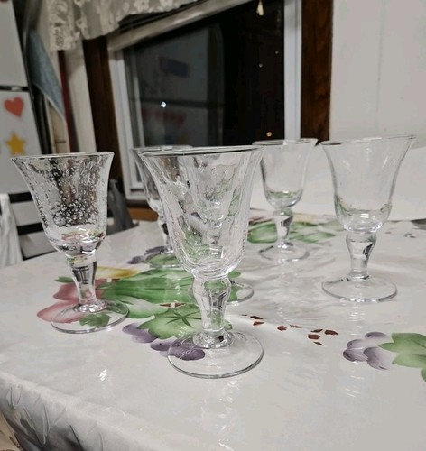 6 Stem Blown Glass Goblet Bubble Wine HeavyMINT 6.25x3.5” - photo 3