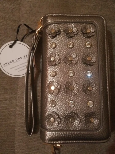 NWT Under One Sky Gold Wallet Dual Zipper Wrist Strap - photo 2