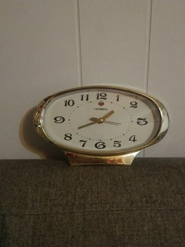 Vintage Alarm Clock Mechanical Wind-Up, Mid Century Oval Clock M