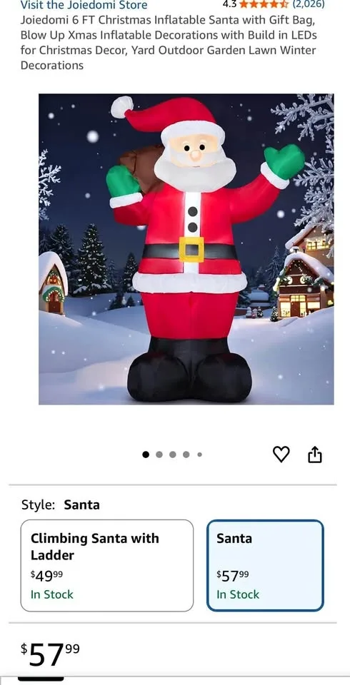 Joiedomi 6 FT Christmas Inflatable Santa with Gift Bag