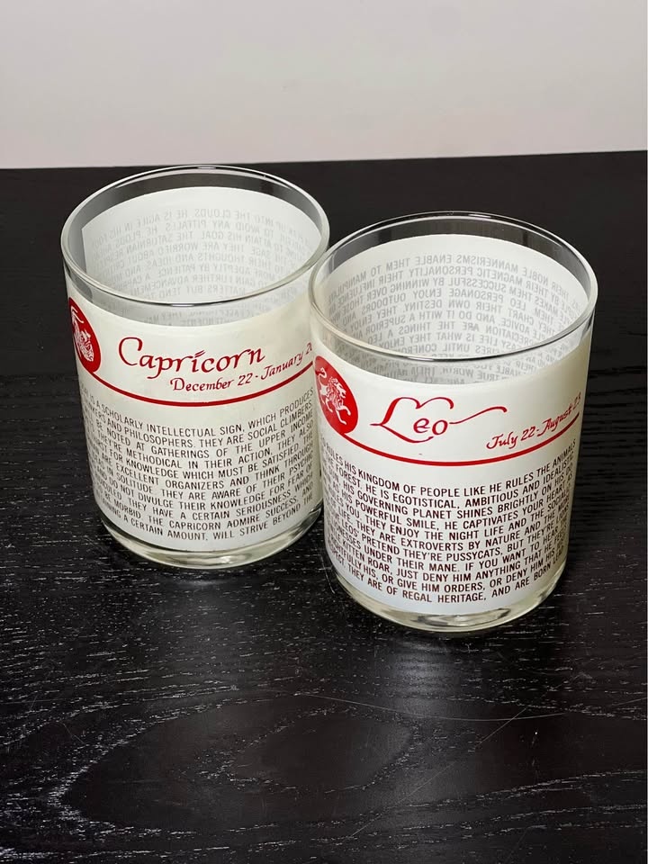 Vintage 1970's Zodiac Sign “Old Fashioned” Glasses Capricorn Leo - photo 2