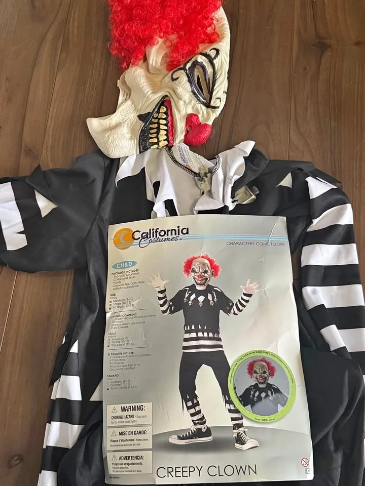 Creepy Clown Halloween Costume - Child’s XL