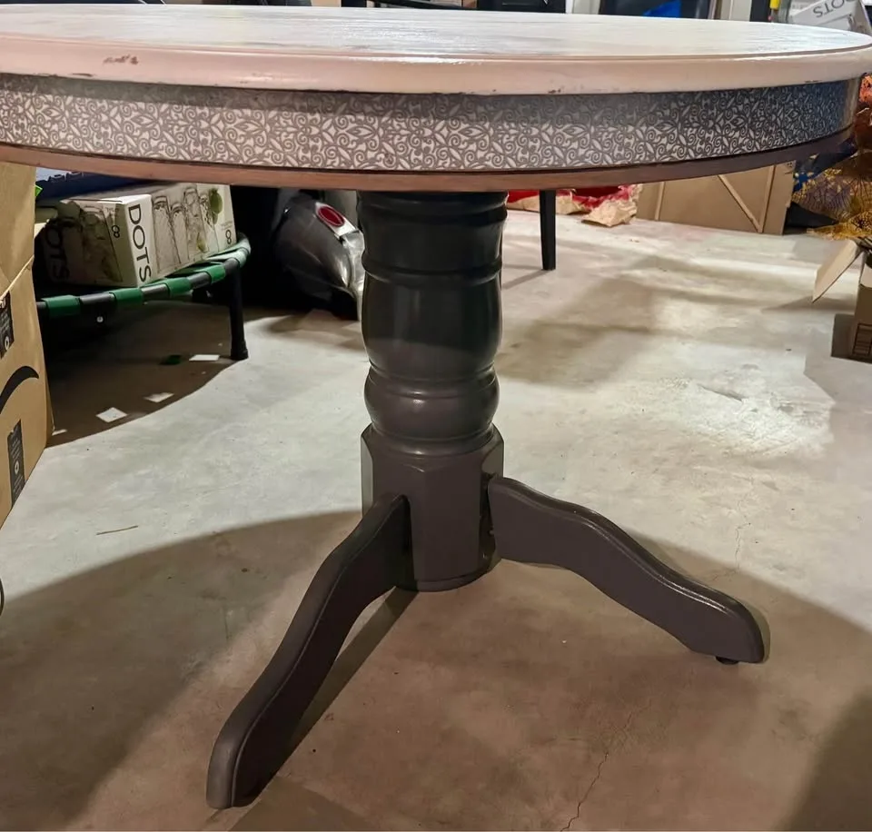 Solid wood table, previously refinished with cream and grey