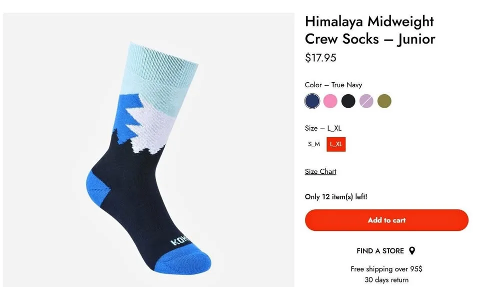 Himalaya Midweight Crew Socks - Junior Size L/XL (Brand New)