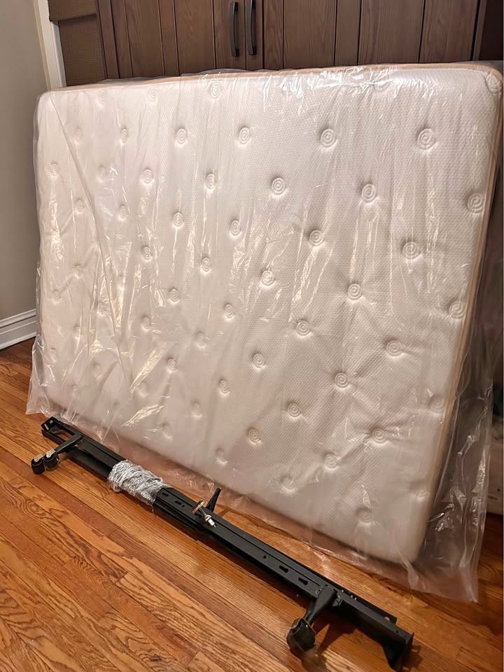 Queen Size Matress, Boxspring & Metal Frame