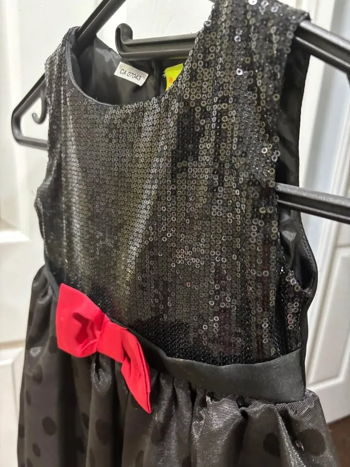 Beautiful Black Sequin & Polka Dot Party Dress with Red Bow image indicator(3)