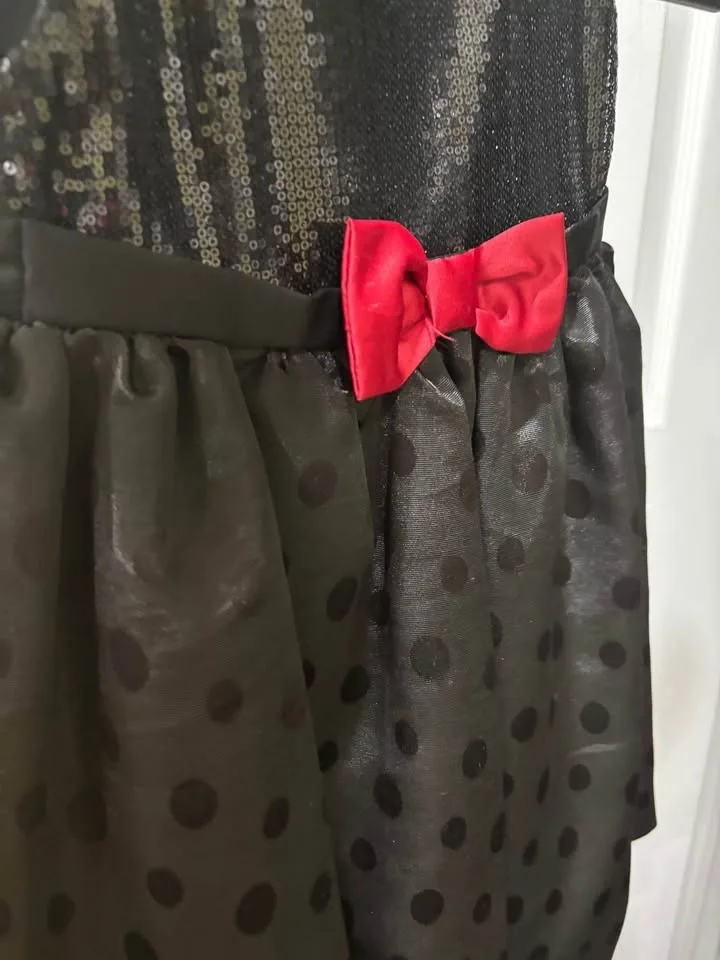 Beautiful Black Sequin & Polka Dot Party Dress with Red Bow image indicator(4)