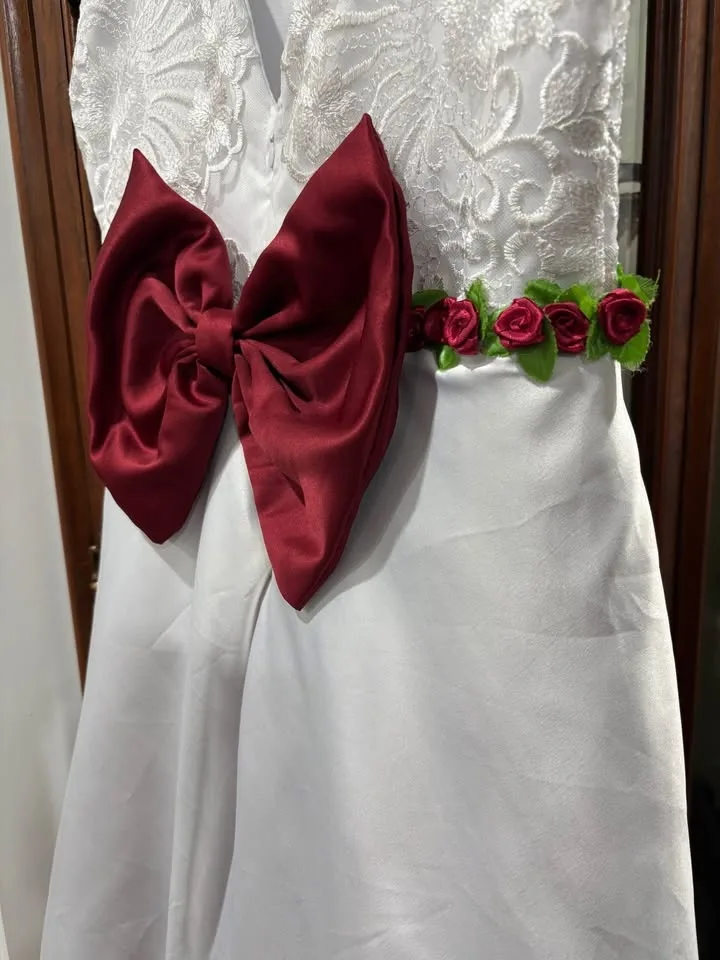 Girls Party Dress – White & Red with Lace Detail, big bow image indicator(3)