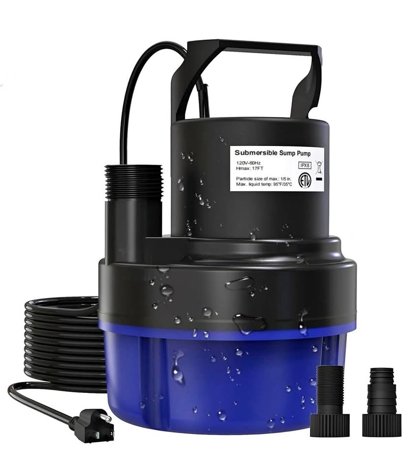 SISUPASSIE Submersible Water Pump - 1.5HP 3800GPH Sump Pump