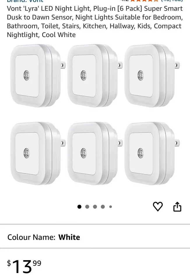 Lyra' LED Night Light, Plug-in [6 Pack] in cool white