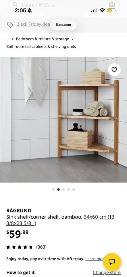 IKEA RÅGRUND Corner / Sink Shelf — Bamboo