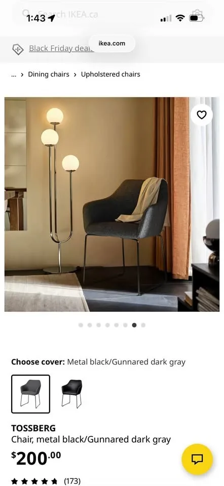 IKEA TOSSBERG Chair – Metal Black / Gunnared MOVE OUT SALE!!