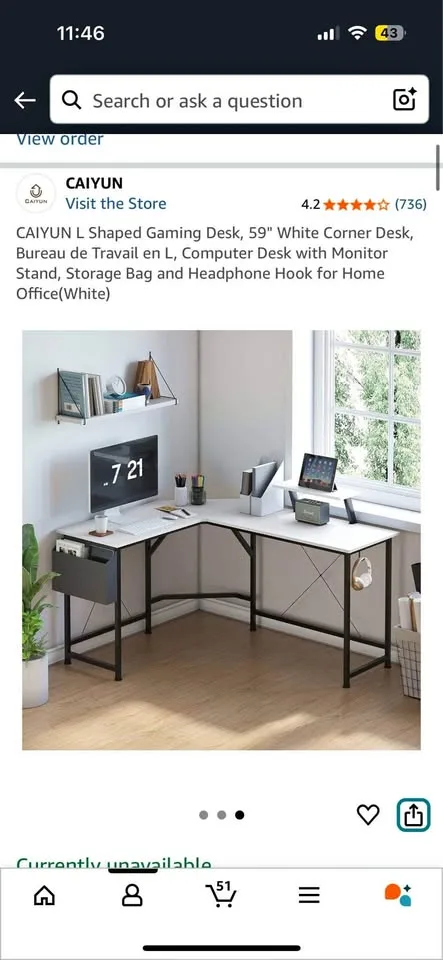 White Caiyun L Shaped Desk $100 thumbnail