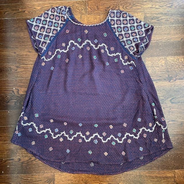 Free People Embroidered Knit Tunic Mini Dress Navy-Med - photo 2