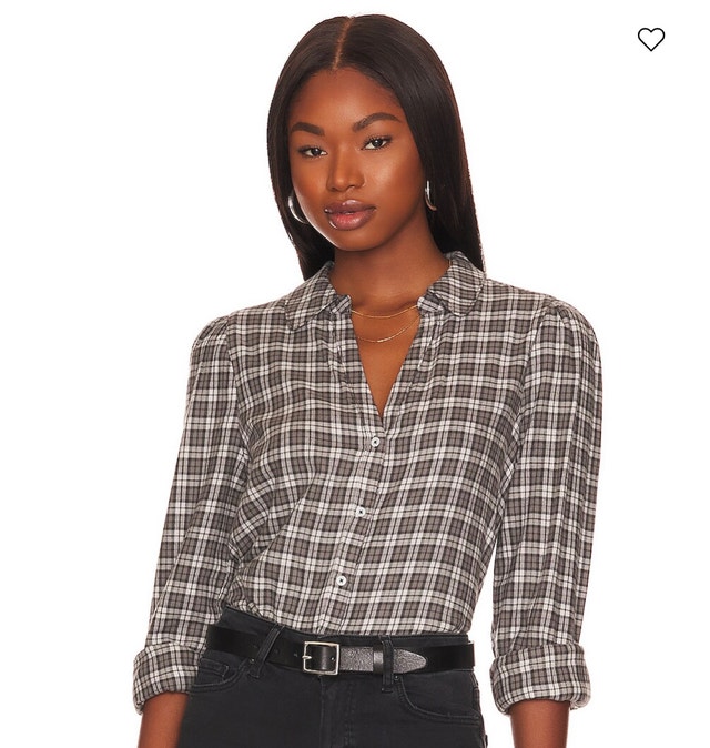 PAIGE Josslyn Shirt Cozy Plaid Button Up-Gray/white-Small