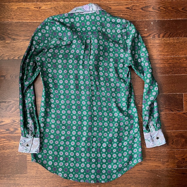 Jennifer Chun Silk Emerald Green Print Shirt - Size 2 - photo 4