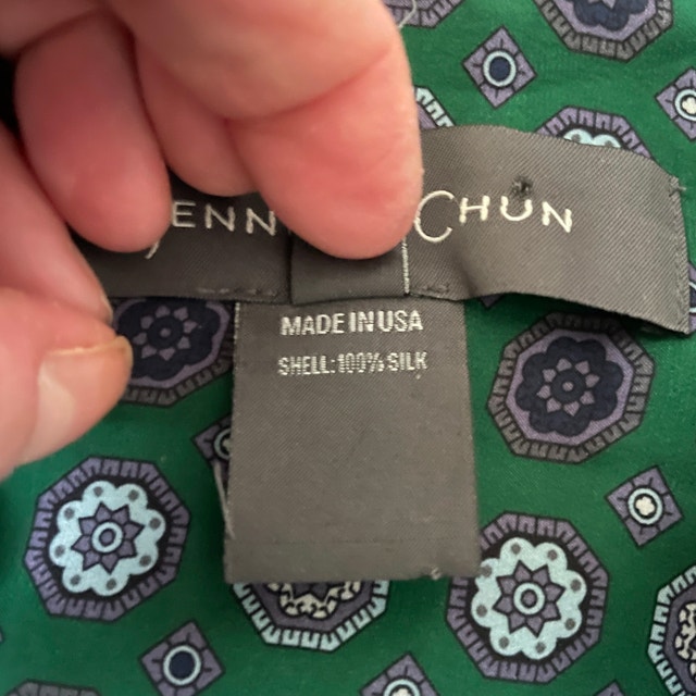 Jennifer Chun Silk Emerald Green Print Shirt - Size 2 - photo 5